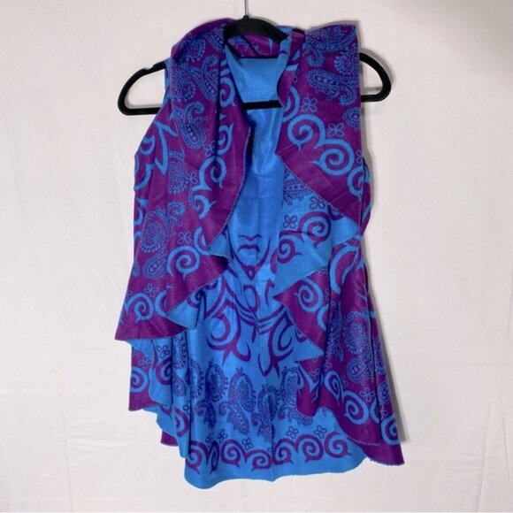 La Cera Blue Purple Swirl Patterned Reversible Shawl Poncho - Picture 6 of 16